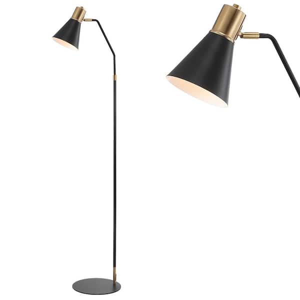 Apollo 61 in. Modern Metal LED Task Floor Lamp, Black/Brass Gold
