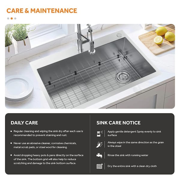 AIO Zero Radius Drop-In/Undermount 16G Stainless Steel 36 in. 2-Hole Single Bowl Kitchen Sink with Spring Neck Faucet