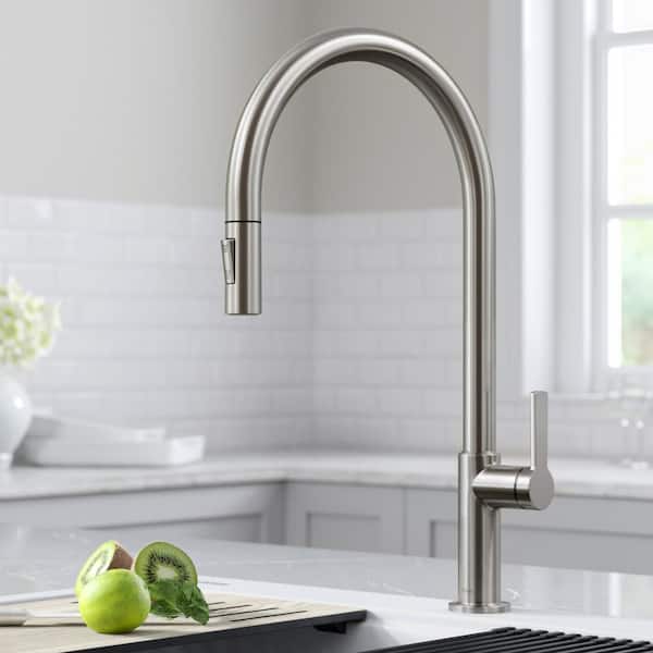 Oletto High-Arc Single-Handle Pull-Down Sprayer Kitchen Faucet in Spot Free Stainless Steel