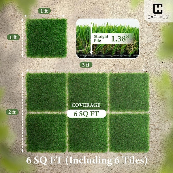 1 ft. x 1 ft. Green Artificial Grass Turf Tiles, Self-Draining Interlocking Faux Grass Pet Turf, Tile, Covers 6 sq. ft.