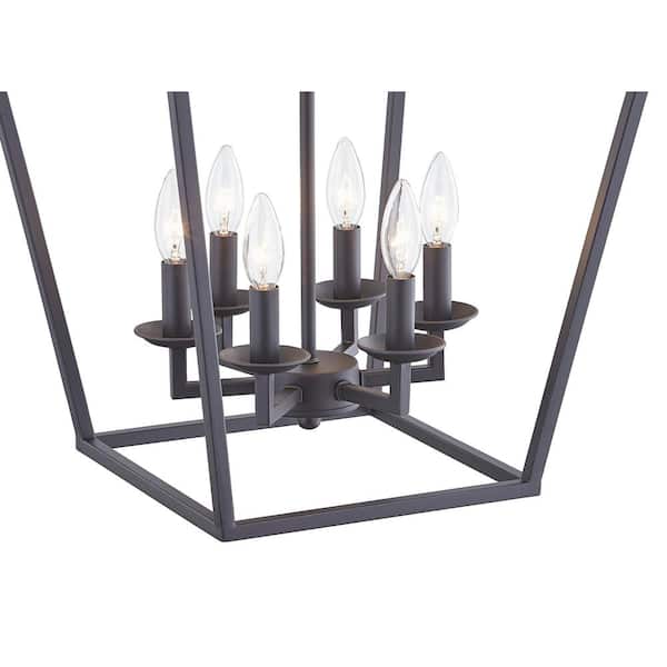 6-Light Matte Black Lantern Industrial Black Cage Farmhouse Chandelier