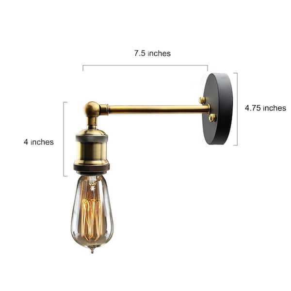 Modern Black Wall Sconce, 1-Light Industrial Brass Gold Vanity Light Bathroom Wall Light with Adjustable Arm