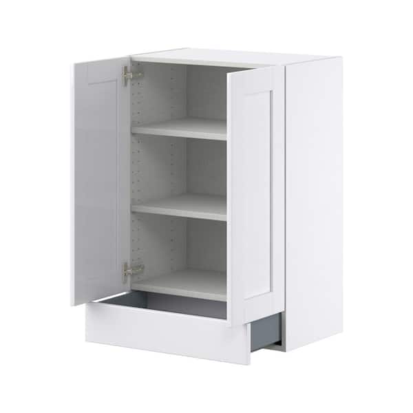 Mancos Glacier White Shaker Assembled Wall Kitchen Cabinet with a Drawer (24 in. W x 35 in. H x 14 in. D)