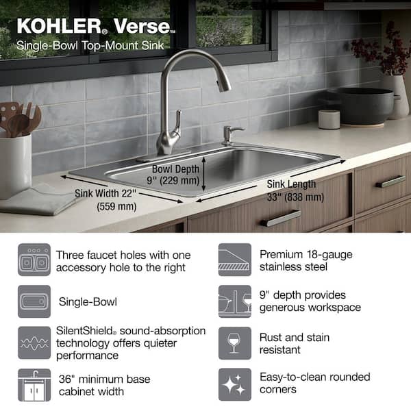 Verse 33 in. Drop-in Single Bowl 18 Gauge Stainless Kitchen Sink with 4 Faucet Holes