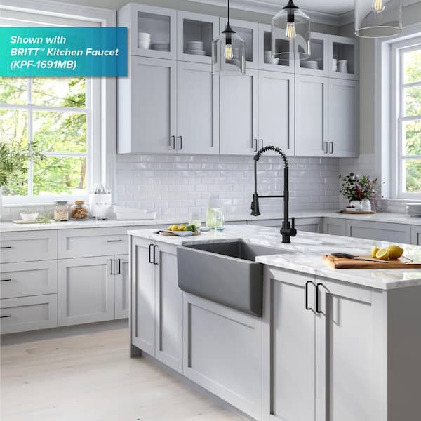 Turino Matte Gray Fireclay 33 in. Single Bowl Farmhouse Apron Kitchen Sink