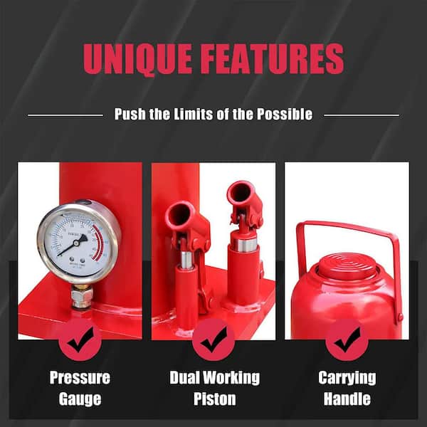 32-Ton Dual Piston Heavy-Duty Bottle Jack with Load Gauge