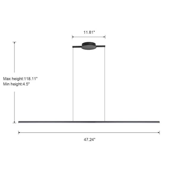 Neculina 47.24 in. 16-Watt 1-Light Integrated LED Black Tubed Island Linear Pendant Light with Dimmable 3000K