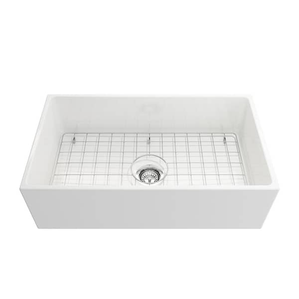 Farmhouse Apron-Front Fireclay 33 in. Single Bowl Kitchen Sink in White with Bottom Grid