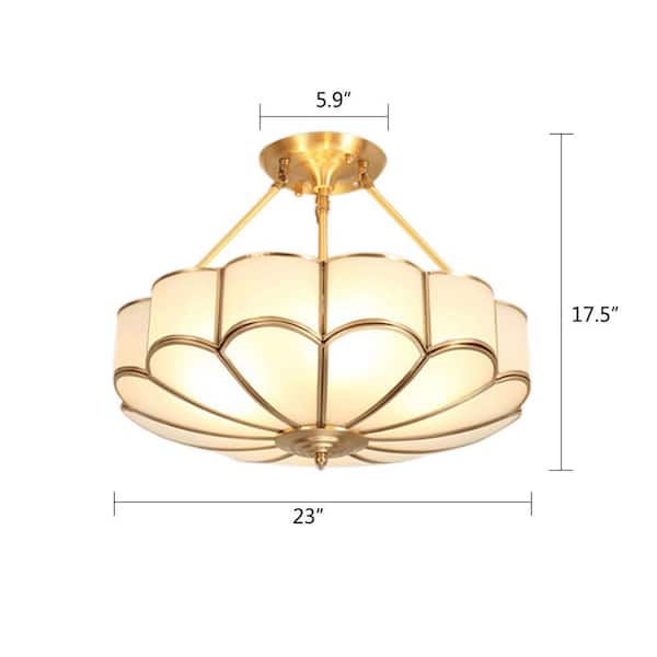 23 in. Tiffany Semi-Flush Mount Ceiling Light with Amber Glass Shade Gold