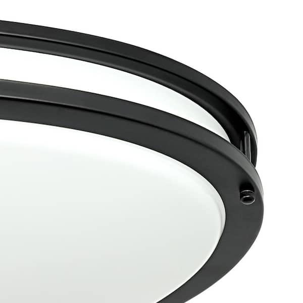 32 in. 65-Watt Oval Matte Black Integrated LED Flush Mount Ceiling Light with Remote