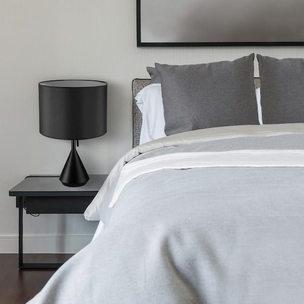 Kara 23.05 in. Black Table Lamp with Black Fabric Shade and CEC Title 20 LED Bulb Included