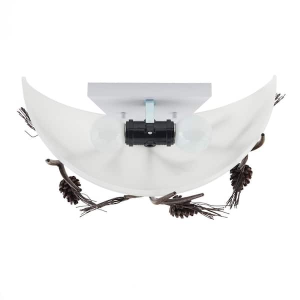 Spruce Lodge 2-Lights Handmade Pinecone Semicircle Wall Sconce with Frosted Glass Shade