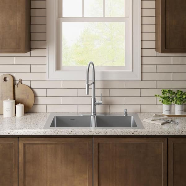 Tamarind Semi-Pro 1-Handle Pull Down Sprayer Kitchen Faucet with Deckplate and Soap Dispenser in Stainless Steel