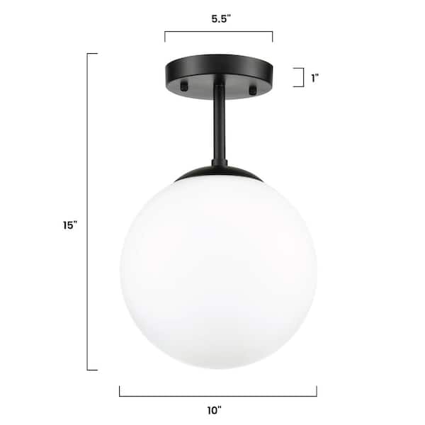 Zeno 1-Light Black Globe Ceiling Light with White Glass Shade