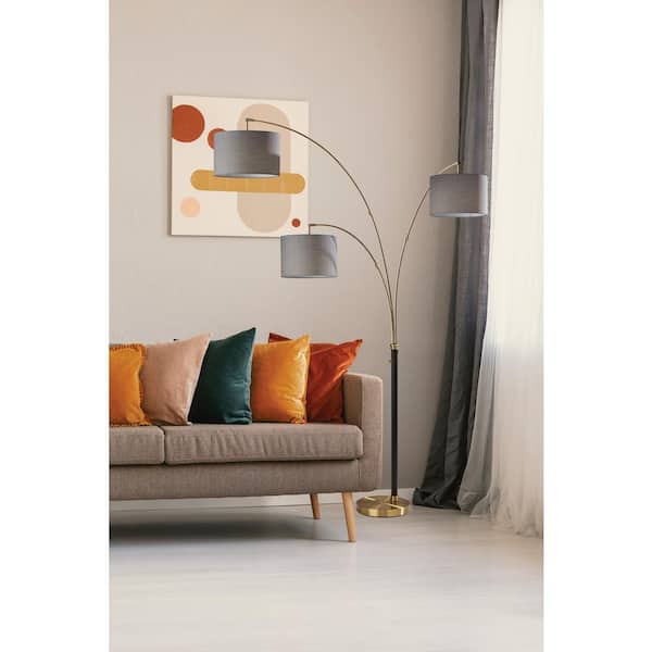 Bergen 82 in. Black and Antique Brass 3-Arm Arc Lamp