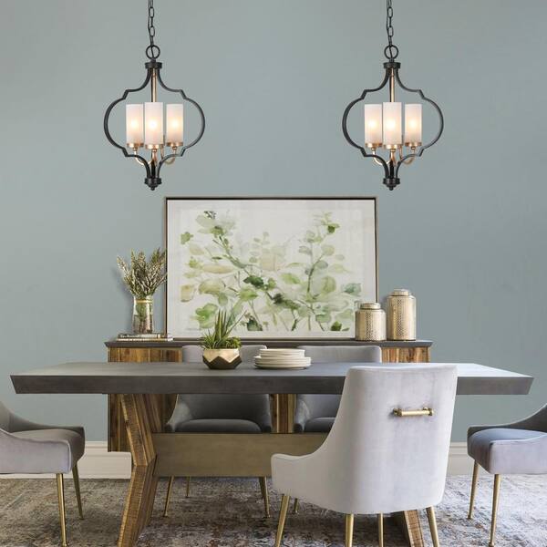 Modern 3-Light Black and Gold Chandelier with Glass Shade Candlestick Pendant Light