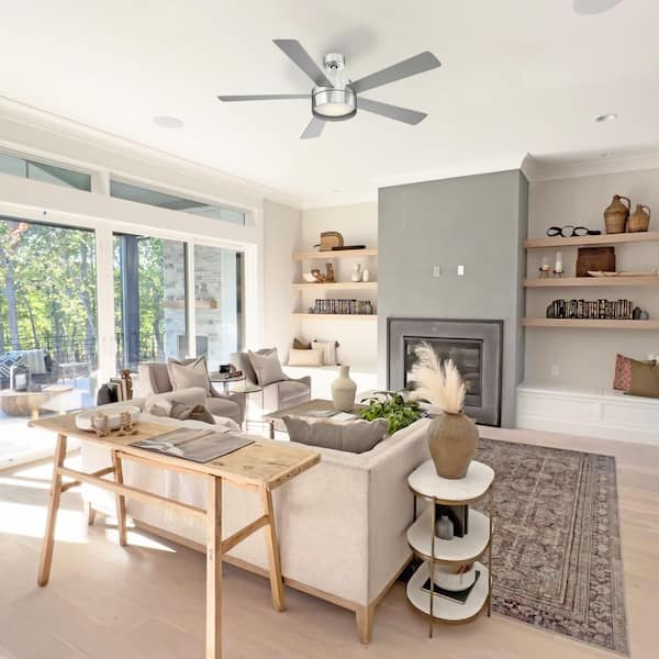 Whitehaven 52 in. Integrated LED Brushed Nickel 5-Blade Ceiling Fan with Remote Control