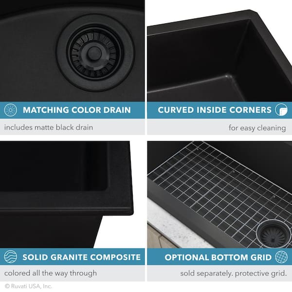 32 in. Single Bowl Undermount Granite Composite Kitchen Sink in Midnight Black