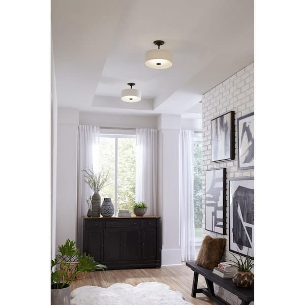 Inspire Collection 17-Watt Antique Bronze Integrated LED Transitional Bedroom Ceiling Light Drum Semi-Flush Mount