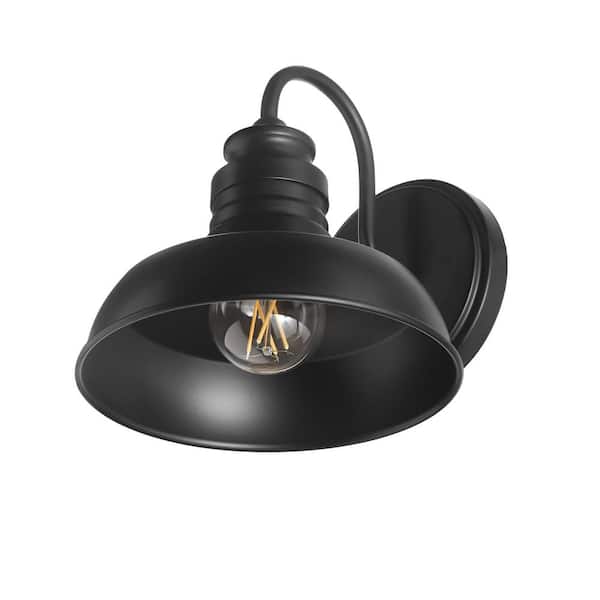 Elmcroft 7.63 in. 1-Light Matte Black Farmhouse Wall Sconce with Metal Shade