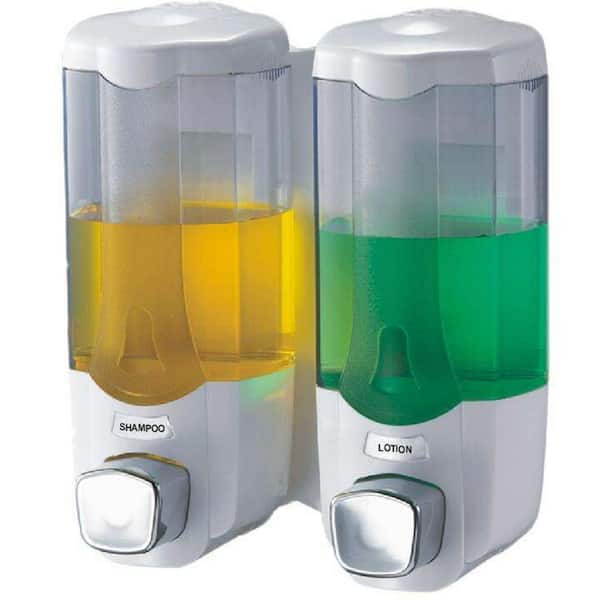 Double 370 ml Wall Mount Soap and Shampoo Dispensers in White