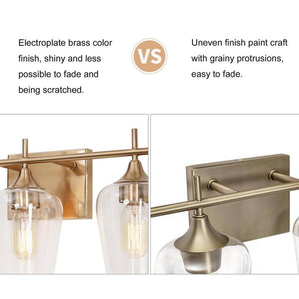 Modern Circle Bathroom Vanity Light 3-Light Brass Gold Round Powder Room Wall Sconce Light with Clear Glass Shades