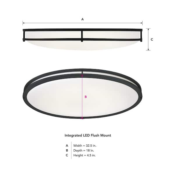 32 in. Oval Matte Black Integrated 3000K CCT LED Ceiling Light Flush Mount