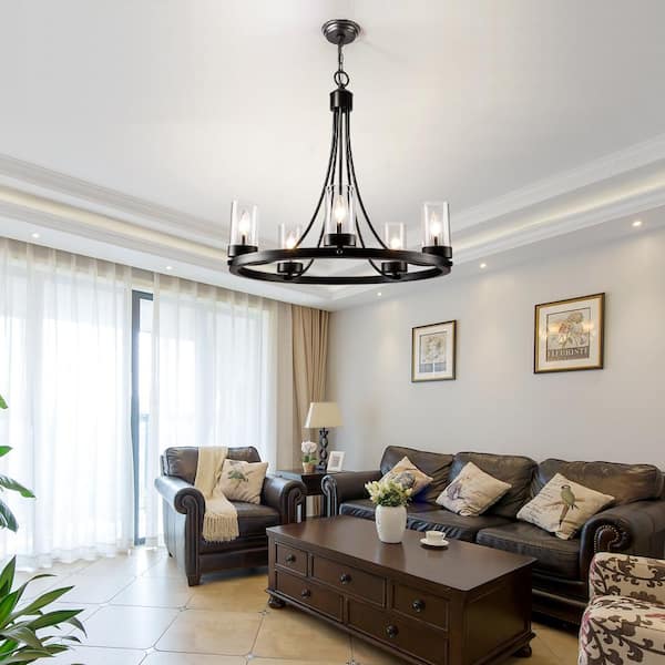 Bismarck 5-Light Black Candle Style Wagon Wheel Chandelier with Wrought Iron Accents