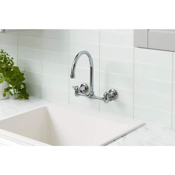 Builders Double-Handle Wall Mount Standard Kitchen Faucet in Polished Chrome
