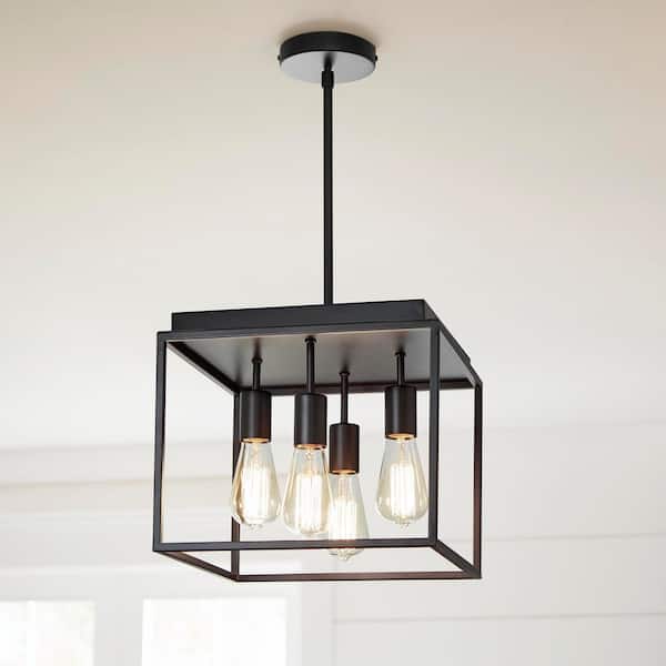 Rollins 13 in. 4-Light Black Semi Flush Mount Light