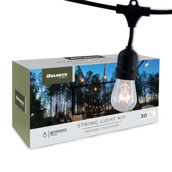 12 Light 30 ft. Black Indoor/Outdoor Plug-in S14 String Light with Clear Incandescent Bulbs(2 Pack)