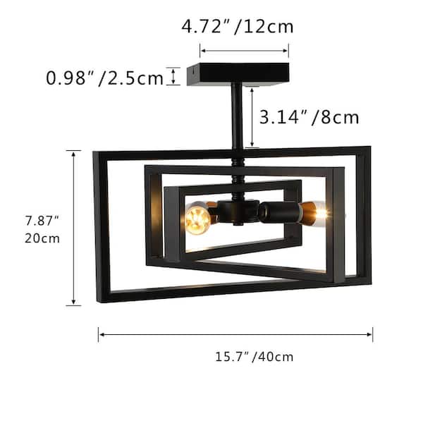 15.7 in. 3-Light Black Farmhouse Rustic Rectangle Semi Flush Mount Ceiling Light