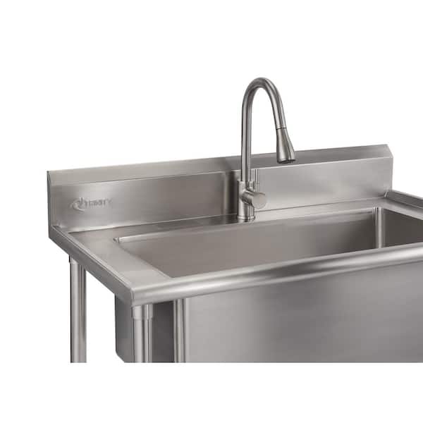 41.7 in. x 24 in. x 49.2 in. Stainless Steel Utility Sink with Pull out Faucet