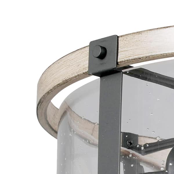 Richland 2-Light Grey Wood Semi Flush Mount Clear Seedy Glass