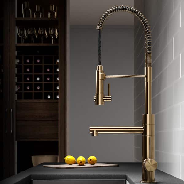 Artec Pro Single Handle Pull Down Sprayer Kitchen Faucet with Pot Filler in Brushed Gold