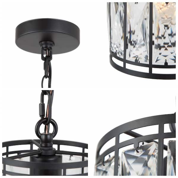 Cristallo Black Modern Coastal Mini Drum Pendant Light 1-Light Transitional Crystal Pendant Ceiling Light