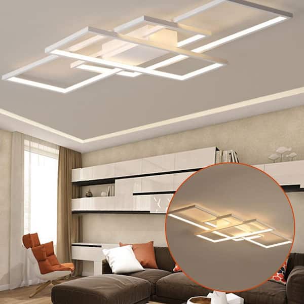 35 in. 1-Light Modern White Integrated LED Square Acrylic Dimmable Flush Mount Ceiling Light with Remote