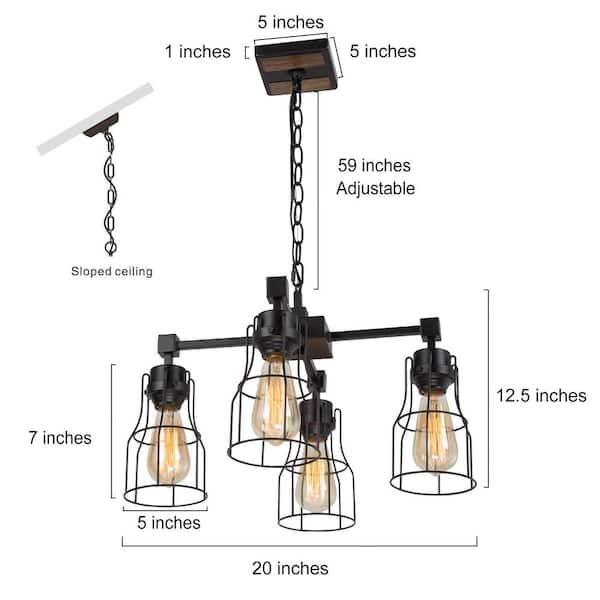 Black Chandelier 4-Light Matte Black Tiered Modern Chandelier Kitchen Island Pendant Light Industrial Chandelier