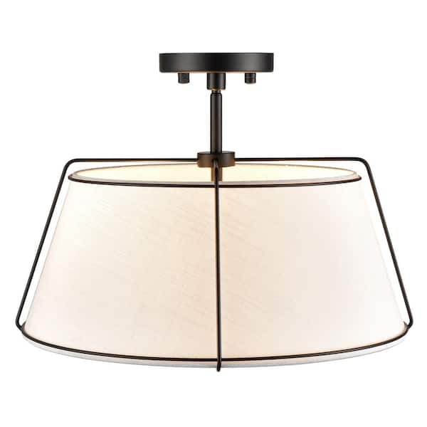 Lise 2-Light Black/White Pendant with Fabric Shade