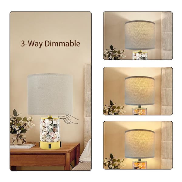 19 in. Gold Table Lamp with Seashell and Night Lights