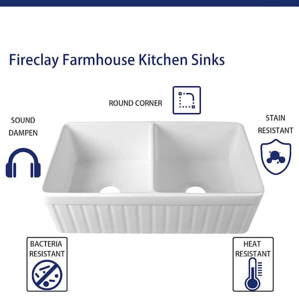 33 in. Farmhouse Apron Front Single Bowl Kitchen Sink in White Fireclay, Grids and Strainer Included