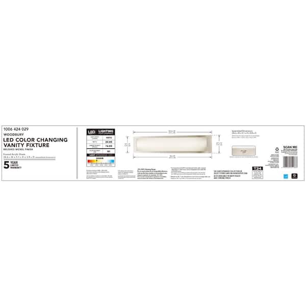 Woodbury 24.6 in. 1-Light Brushed Nickel Integrated LED Bathroom Vanity Light Bar with Frosted Acrylic Shade