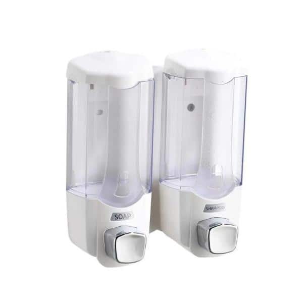 Double 370 ml Wall Mount Soap and Shampoo Dispensers in White