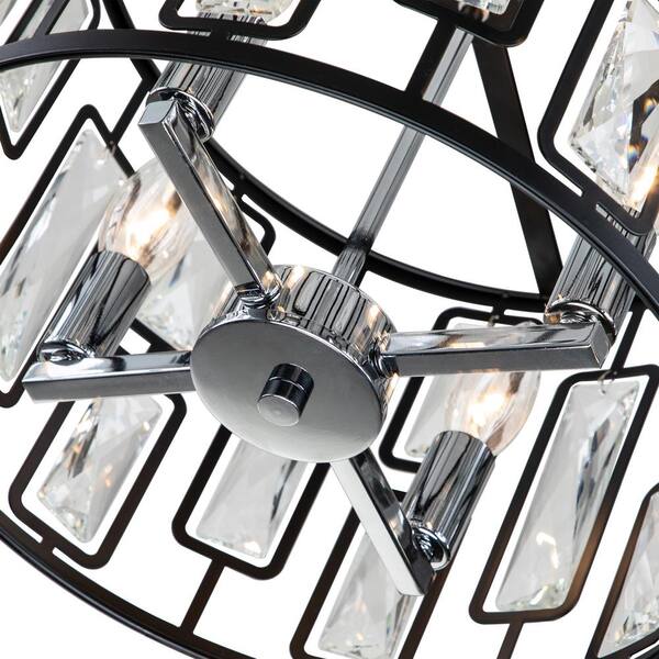 13.5 in. 4-Light Black Semi Flush Mount with Clear Crystals