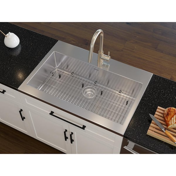 Home Kitchen 16 Gauge Stainless Steel 36 in. Single Bowl Standard Drop-In Kitchen Sink with Bottom Grid