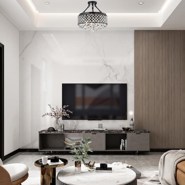 Alyvia 4-Light Antique Black Glam Semi-Flush Mount Ceiling Light with Beaded Crystal Drum Shade