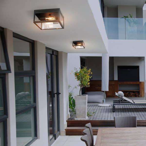 Hurley Modern 2 -Light Matte Black Outdoor Flush Mount Ceiling Light