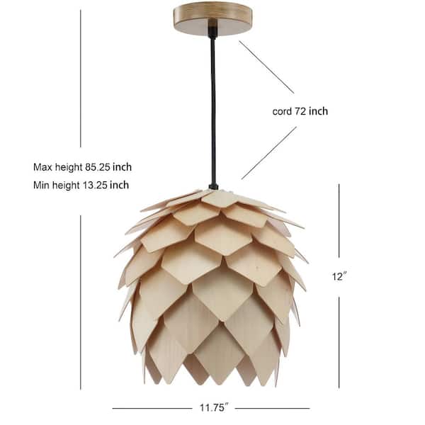 Simon 11.75 in. 1-Light Natural/Black Pinecone Wood LED Pendant