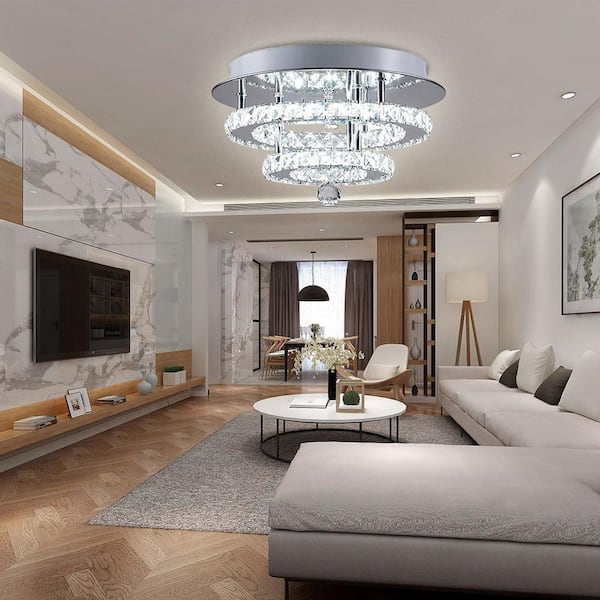 11.81 in. 1-Light Modern Crystal Silver Integrated LED Flush Mount Ceiling Light