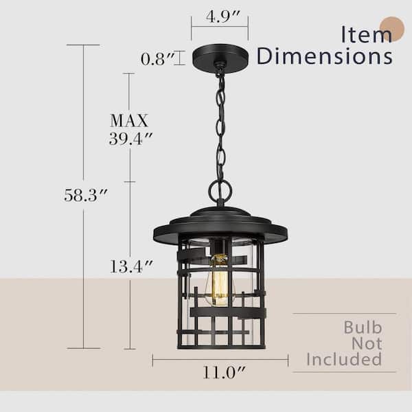 13.4 In.1-Light Black Exterior Ceiling Hanging Outdoor Pendant Light